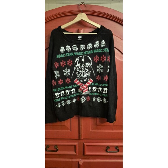 Star Wars Womens XL Christmas DARTH VADER Ugly Sweater Black Red White Holiday - Picture 1 of 2